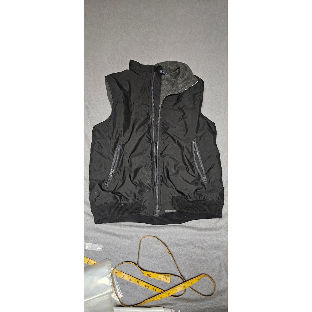 Chaps Mens Black Fleece Lined Full Zip Puffer Vest Size Medium Ribbed Hem Solid